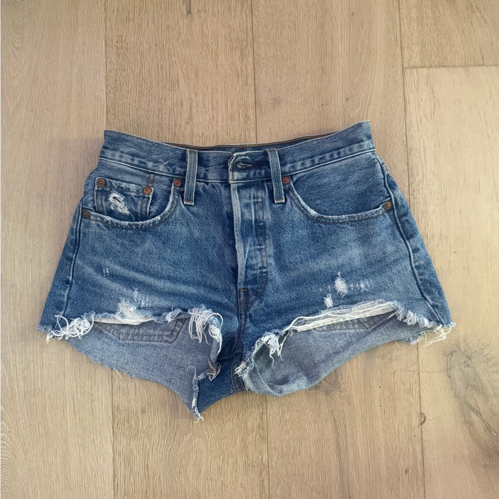 Levi's Blue Distressed Jean Shorts